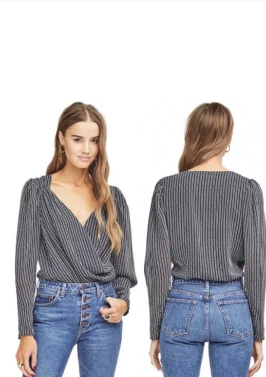 Astr Tops - ASTR the Label Long Sleeve Bodysuit Black White Stripe Size Small